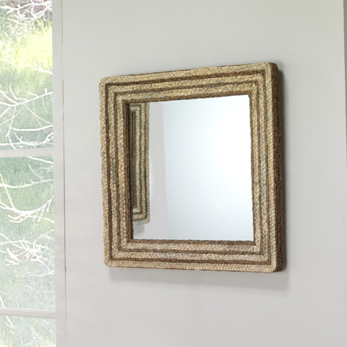 Casita Square Mirror in Natural Braided Seagrass wall view