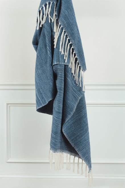 Denim Waves Casual Knit Fringed Throw