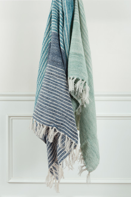 Shore Stripes Casual Knit Throw with Fringe