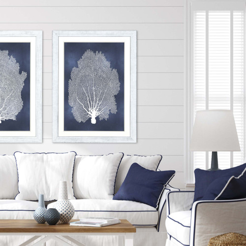 Sea Fan on Blue II with White Frame room view with Sea Fan on Blue I