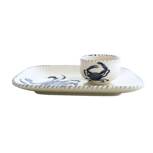 Blue Crab Platter and Dip Bowl Set side view