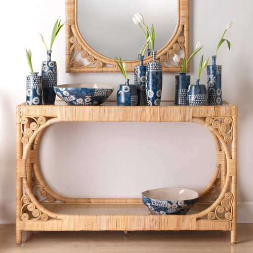 Primrose Woven Rattan Console Table with mirror