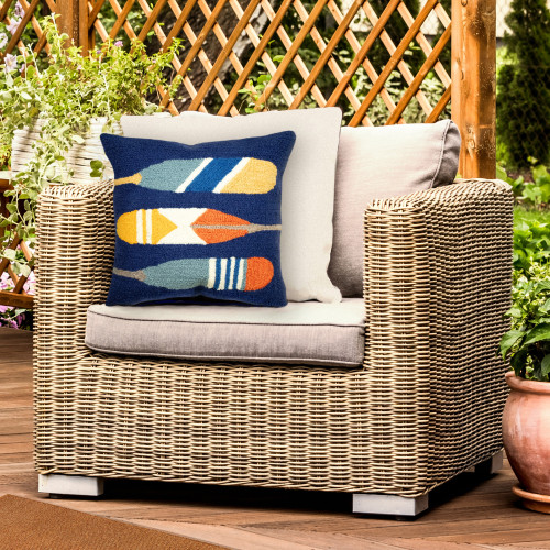Painted Paddles Indoor-Outdoor Hooked Pillow outdoor view