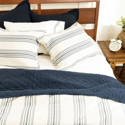 Prescott Navy Ticking Striped King Comforter Set