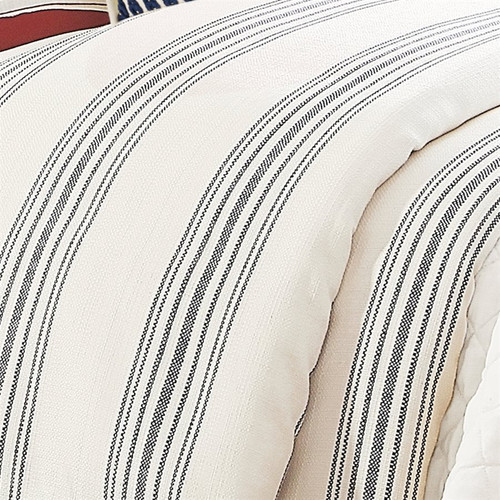 close up Prescott Navy Ticking Striped Comforter King Size Set
