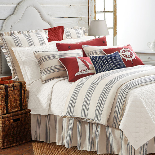 Prescott Taupe and Cream Ticking Striped Queen Comforter Set