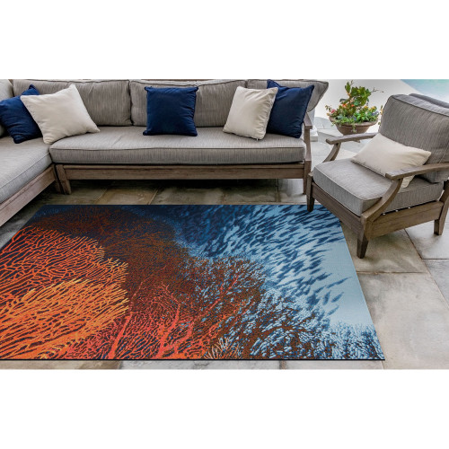 Coral Ocean Indoor-Outdoor Area Rug patio view