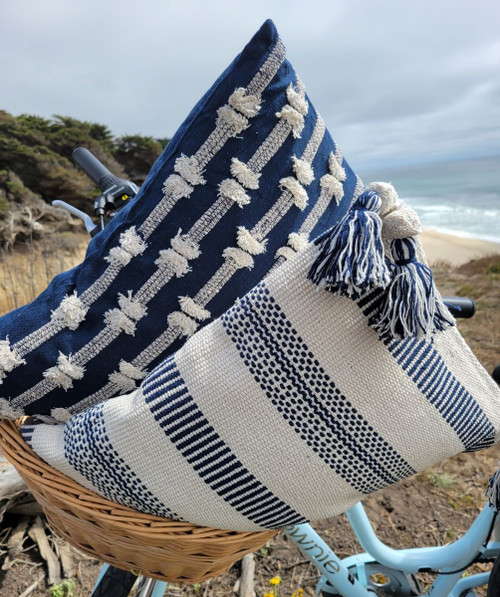 Point Arena Striped Tasseled Pillow with hidden cove