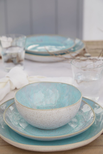 Eivissa Sea Aqua Salad Plates with bowls and larger plates