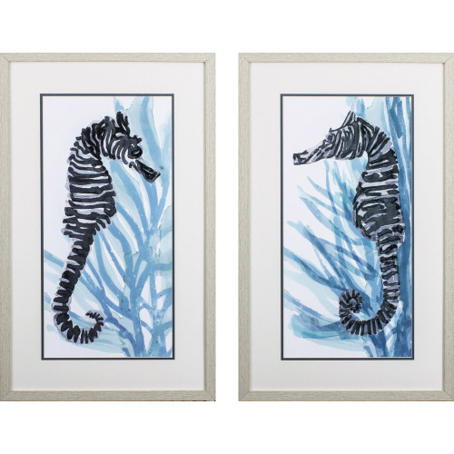 Whimsical Zebra Seahorse- Set of Two