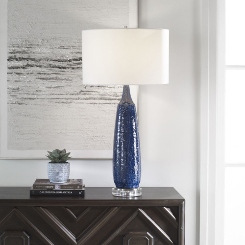 Newport Cobalt Blue Table Lamp light on