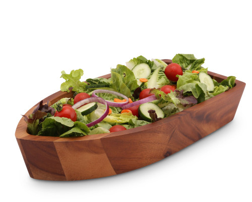 Boat Shaped Acacia Serving Bowl with salad image