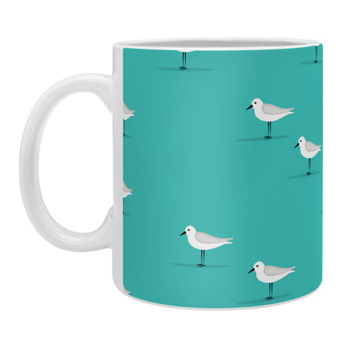 Teal Sandpiper Coffee Mugs -Set of 4 back side