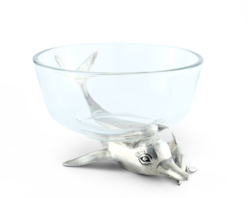 Dolphin Polished Pewter and Glass Dip Bowl