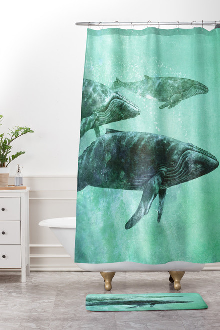 The Whale Pod Bath Mat with shower curtain
