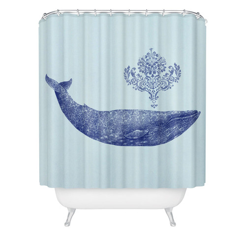 Blue Damask Whale Shower Curtain