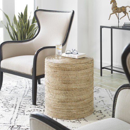 Aurora Natural Woven Round Accent Table room example