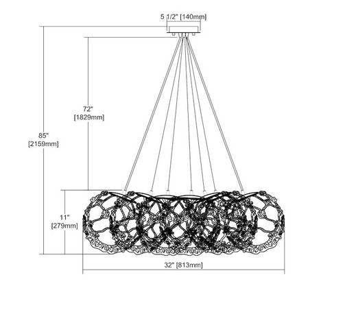 Coastal Inlet 7-Light Chandelier With Rope and Opal Glass line drawing