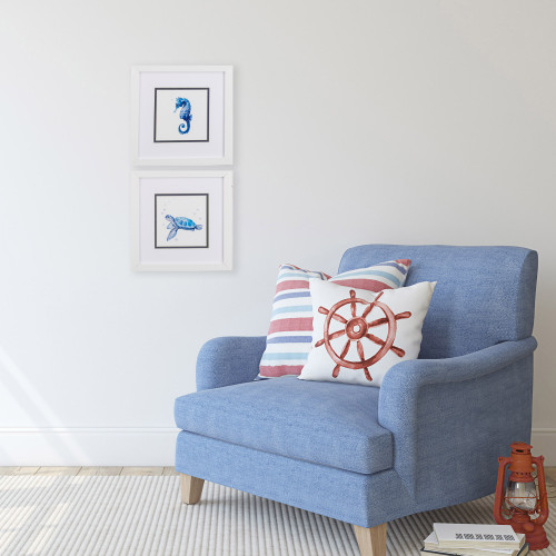 Sea Creature Blues - Set of Two White Framed Prints