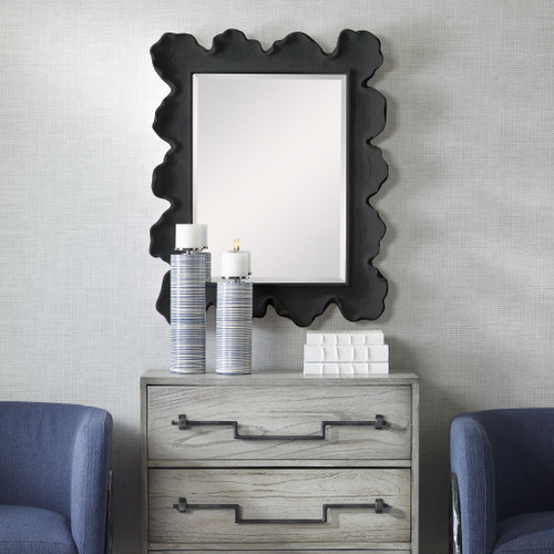 Black Sea Coral Coastal Mirror room example with Havana candlesticks