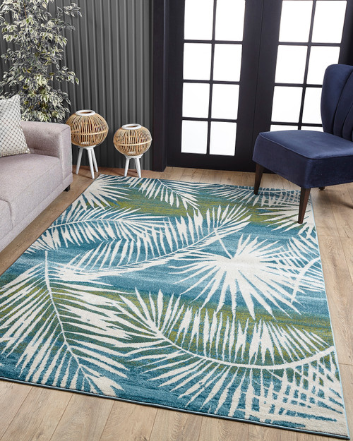 Kula Turquoise Palm Images Plush Rug room example