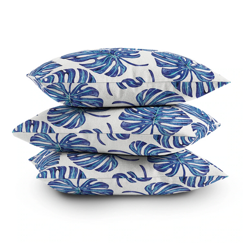 Bright Blue Monstera Palms Indoor-Outdoor Pillow stack