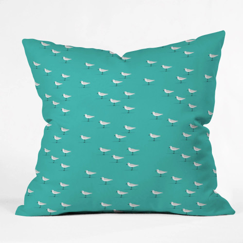 Sand Pipers on Turquoise Outdoor Throw Pillow