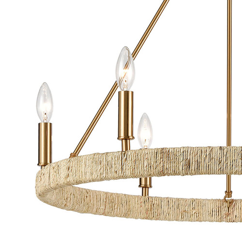 Lux Abaca and Satin Brass 6-Light Chandelier.2