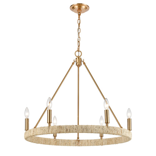 Lux Abaca and Satin Brass 6-Light Chandelier