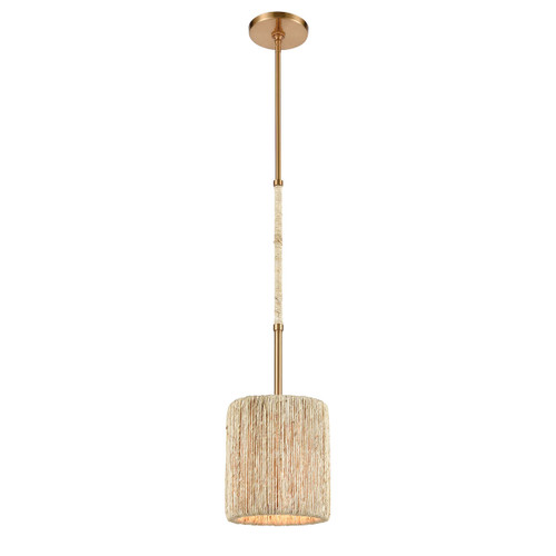 Lux Natural Abaca and Satin Brass Pendant Lighting full length