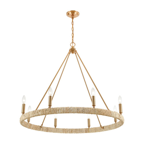 Lux Abaca and Satin Brass 8-Light Chandelier.