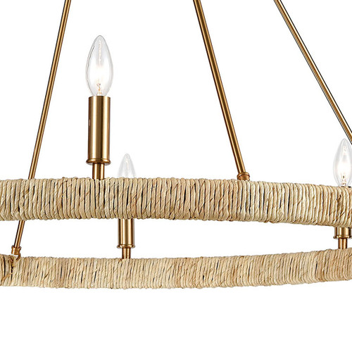Lux Abaca and Satin Brass 8-Light Chandelier.2
