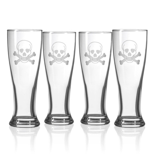 Skull and Cross Bones Pilsner Glasses -  Set of 4