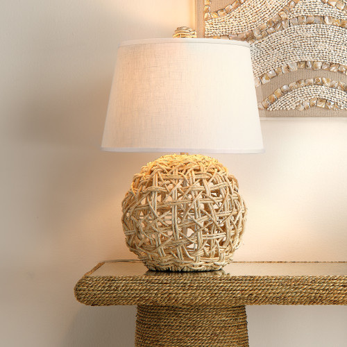 Hana Woven Table Lamp on table