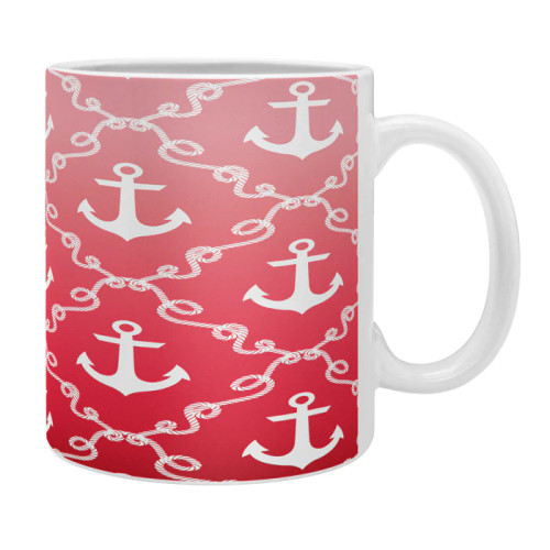 Nautical Knots Ombre Red Coffee Mugs -Set of 4