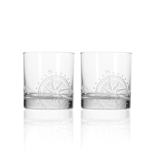 Compass Star Etched 3-Piece Gift Set-Glasses only
