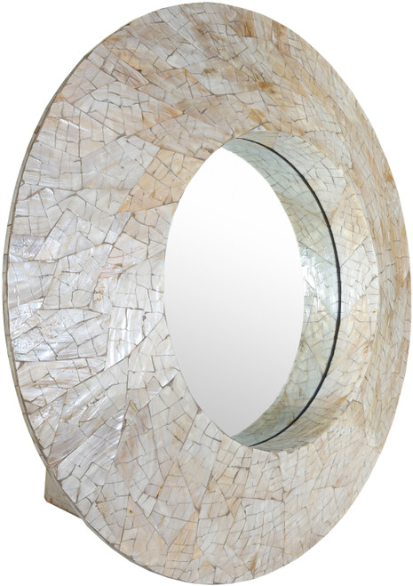 Kahana Mosaic Shell Framed Round Mirror angle view