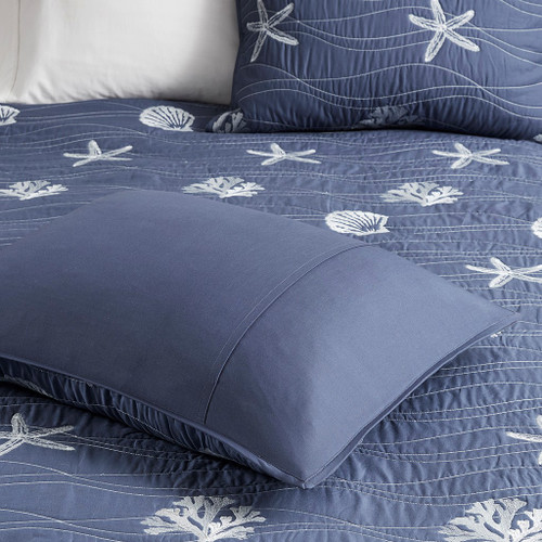 Navy Seaside Shells 4-Piece King Size Quilted Set | Caron's Beach House