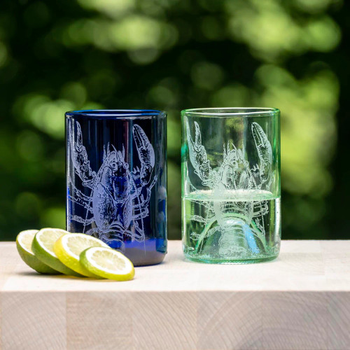 Blue Lobster Upcycled Glasses - Set of 4 lifestyle