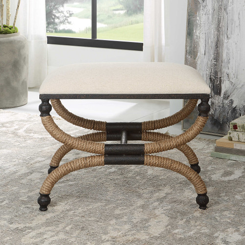 Ibiza Rope Accented Upholstered Small Bench in room