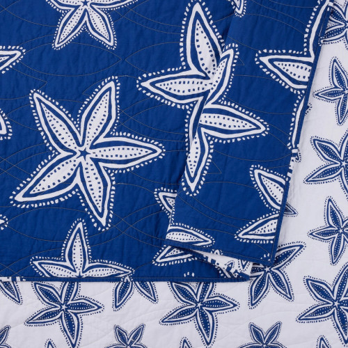 Navy Sea Star Queen Size Quilt Set reverse side