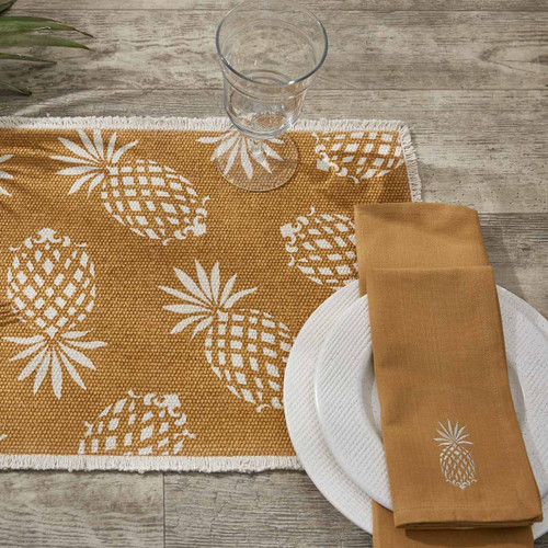 Embroidered Pineapple Napkins - Set of Four with placemats