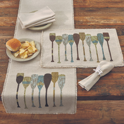 Painted Paddles Woven 15 x 72 Table Runner with placemats