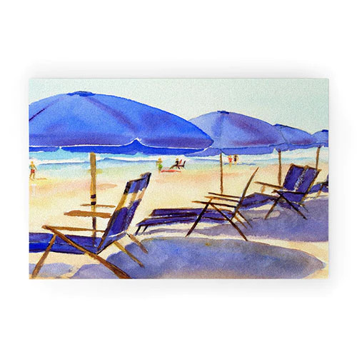 Blue Beach Chairs and Umbrellas Entry Mat