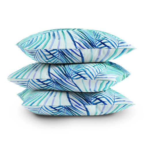 Tropical Blue Palm Leaves Indoor-Outdoor Pillow stack