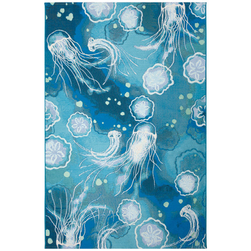 Mystical Blue Jellyfish Bloom Indoor-Outdoor Area Rug