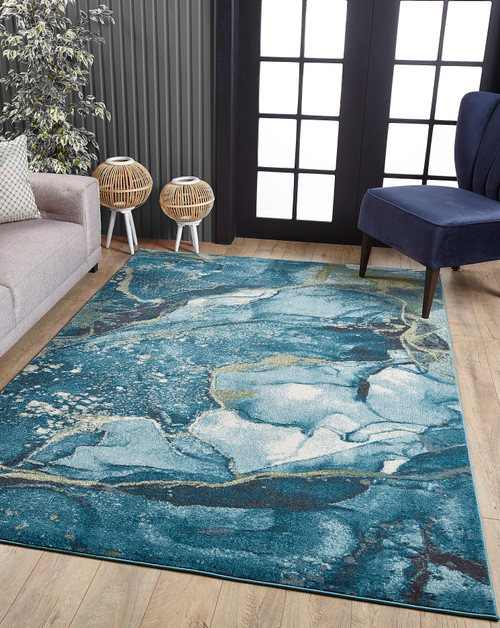 Teal Water and Stone Plush Rug room