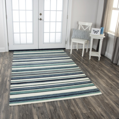 Villa Summer Sea Stripes Looped Pile Rug entry way