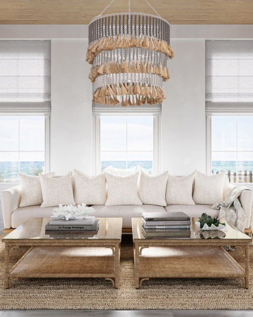 St. Barts Sandy Taupe Beaded 3-Tier Chandelier