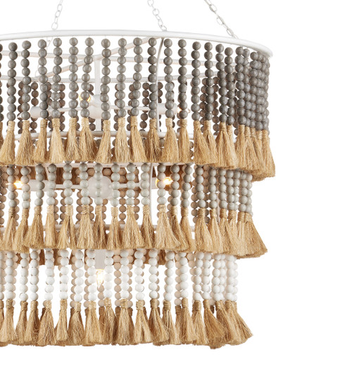 St. Barts Sandy Taupe Beaded 3-Tier Chandelier close up beads